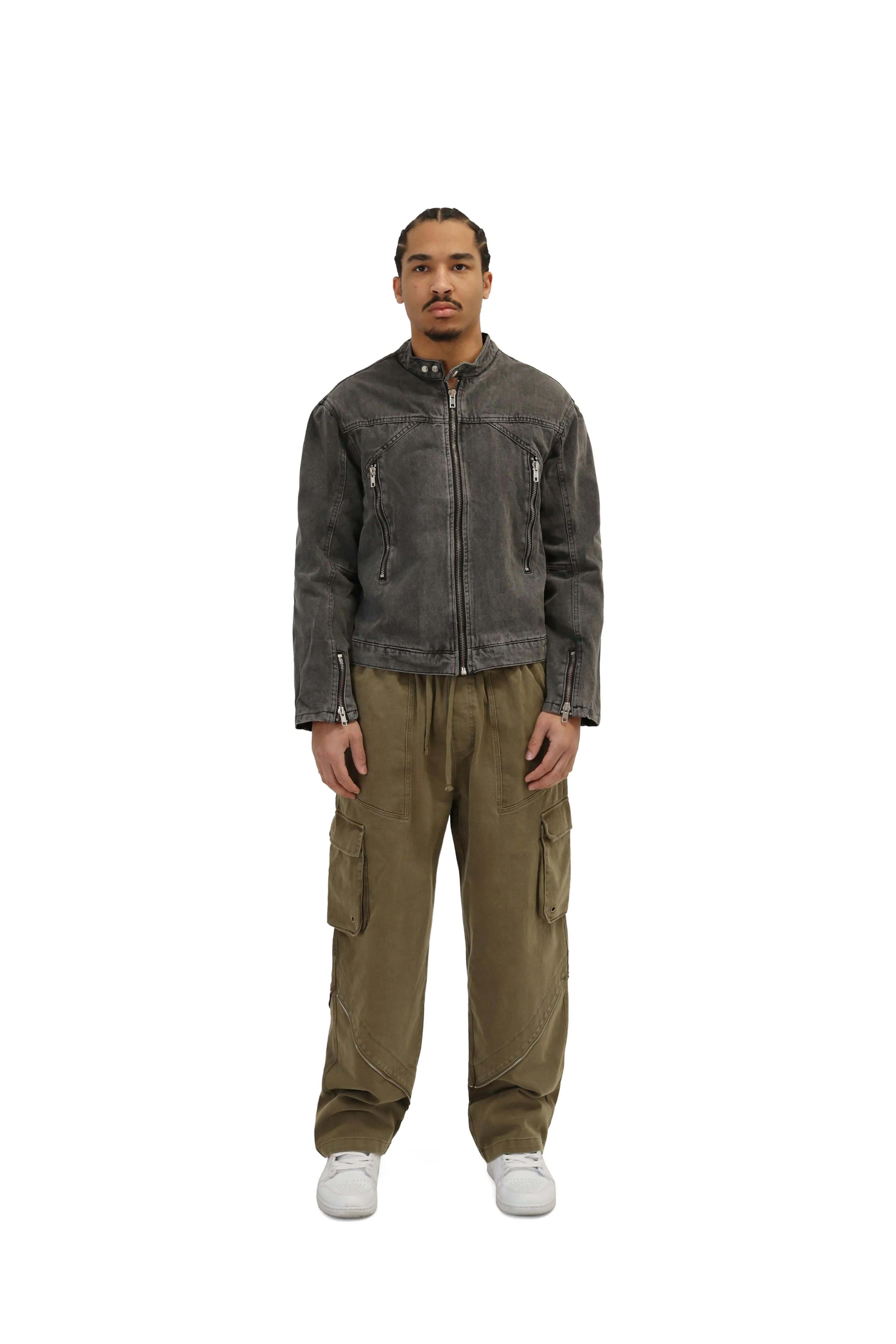 Denim Wash Biker Jean Jacket - Image 10