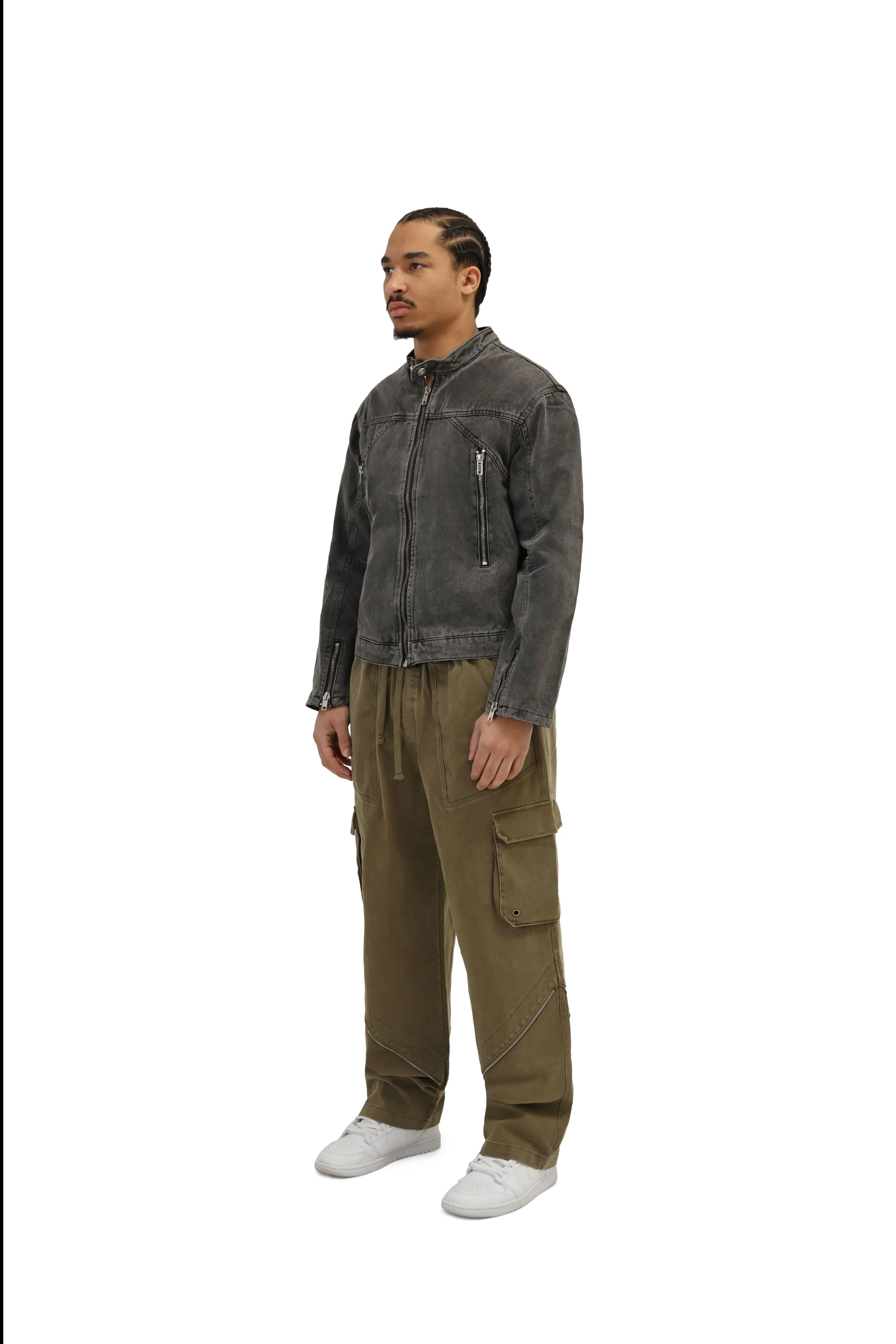 Denim Wash Biker Jean Jacket - Image 11