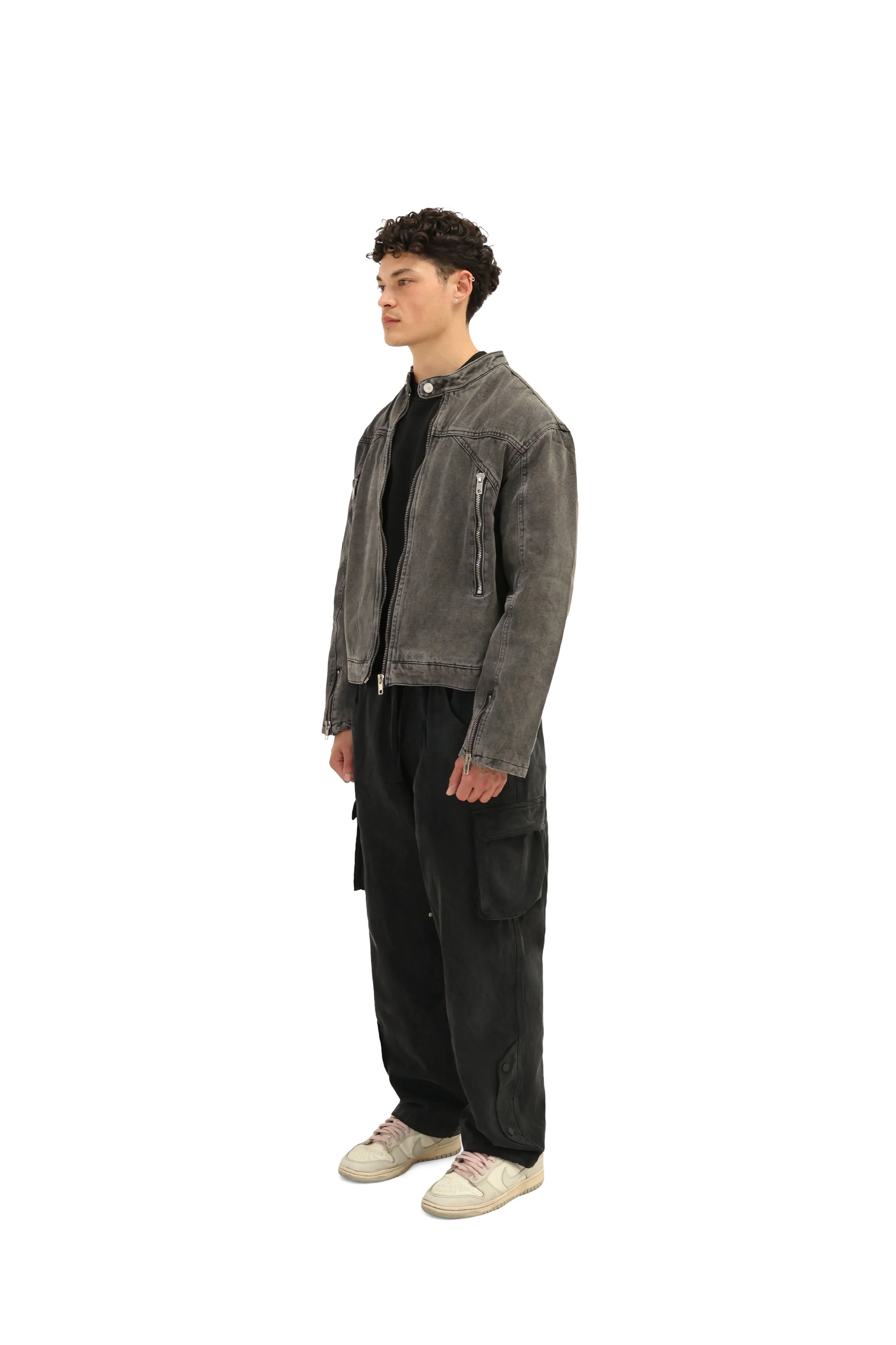 Denim Wash Biker Jean Jacket - Image 3