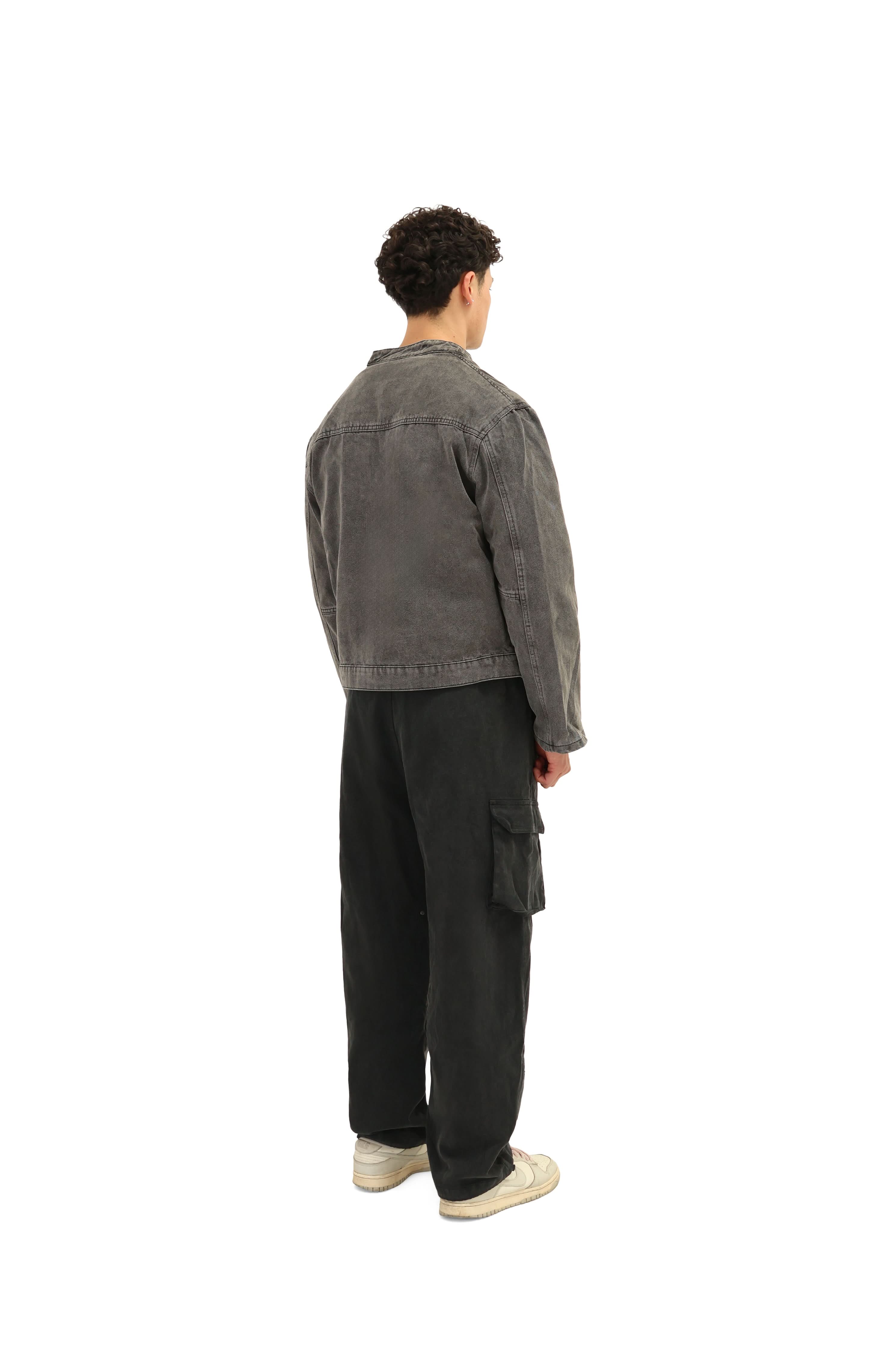 Denim Wash Biker Jean Jacket - Image 7