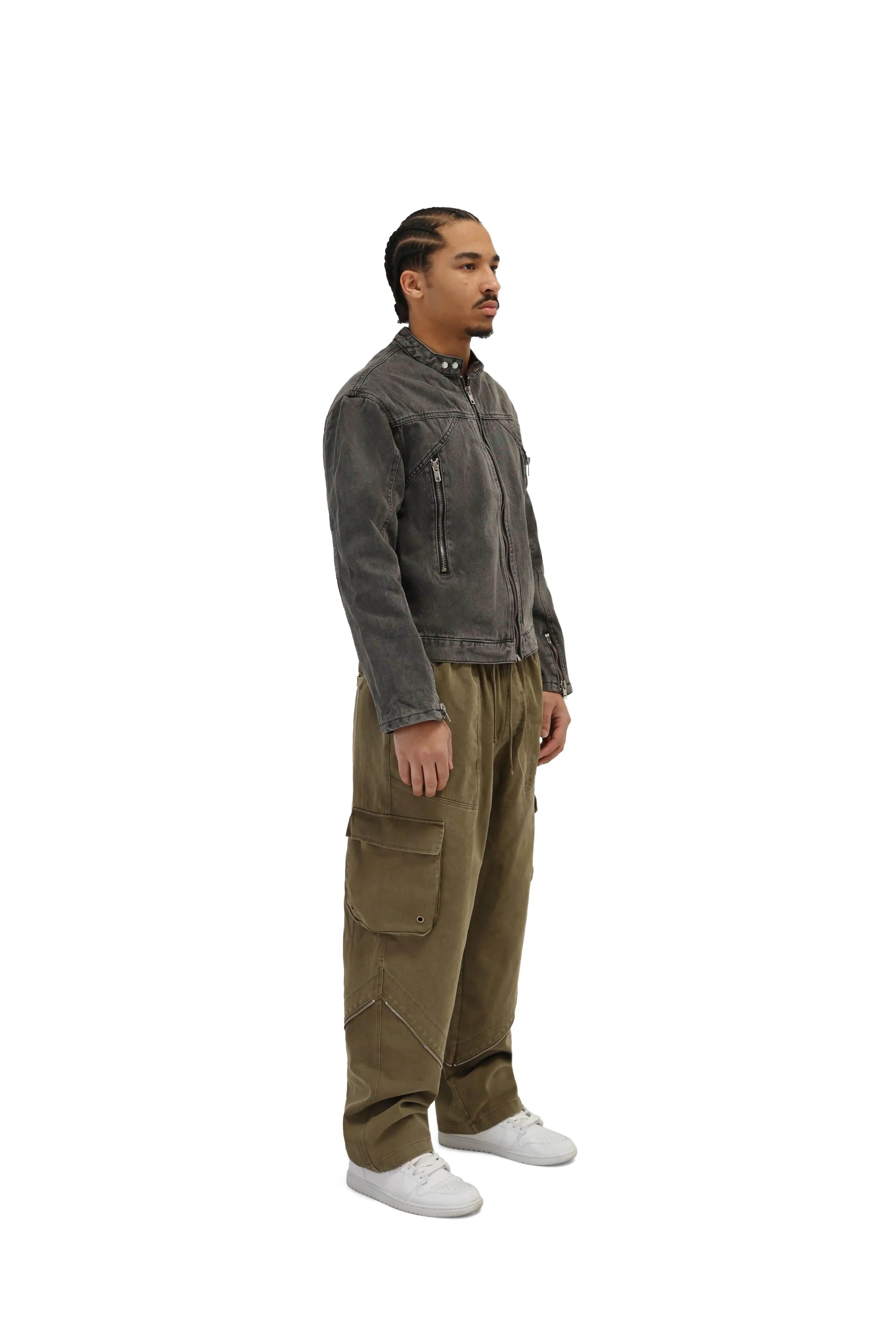 Denim Wash Biker Jean Jacket - Image 9