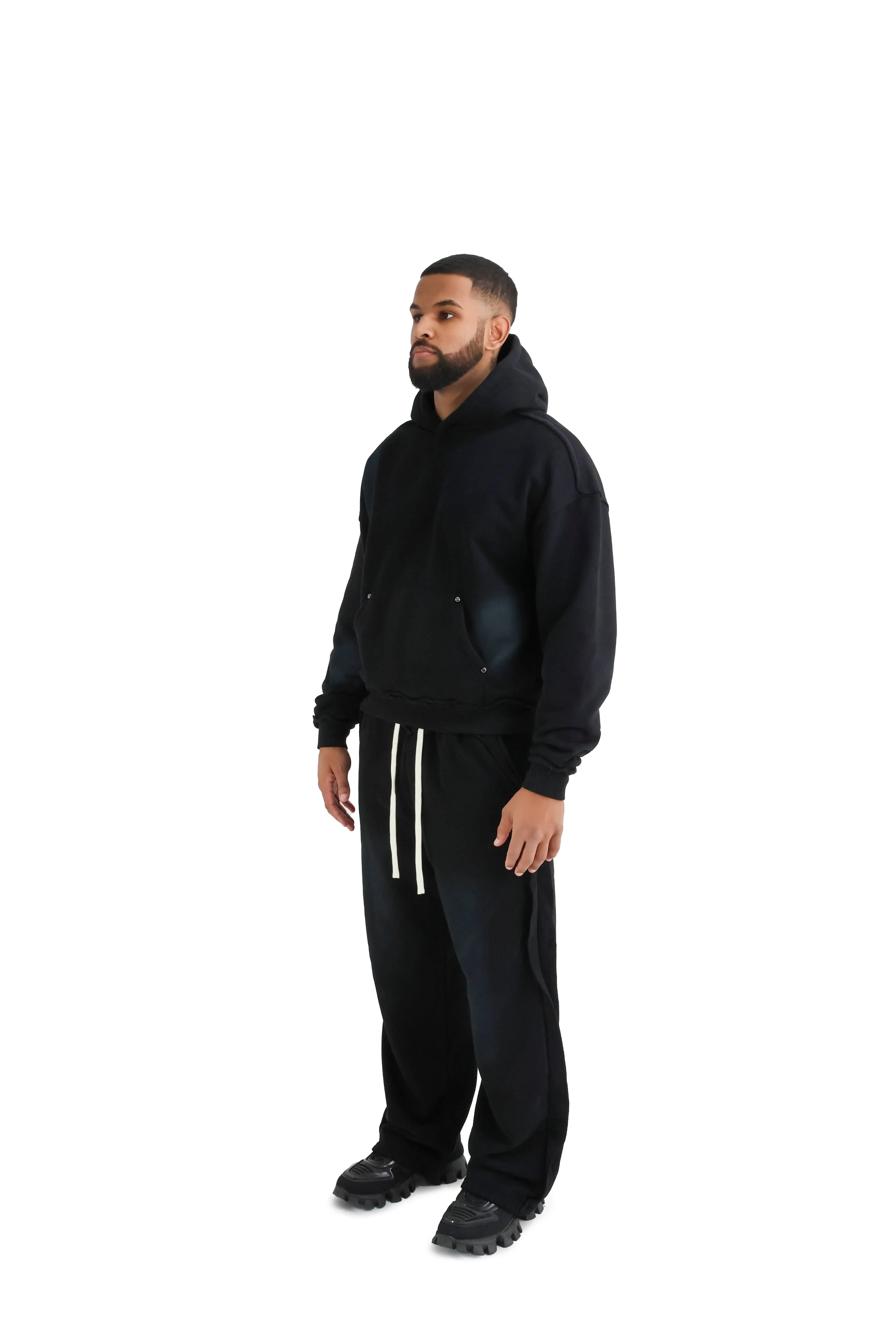 Distressed Acid Wash Stud Wide Leg Joggers 400GSM - Image 3
