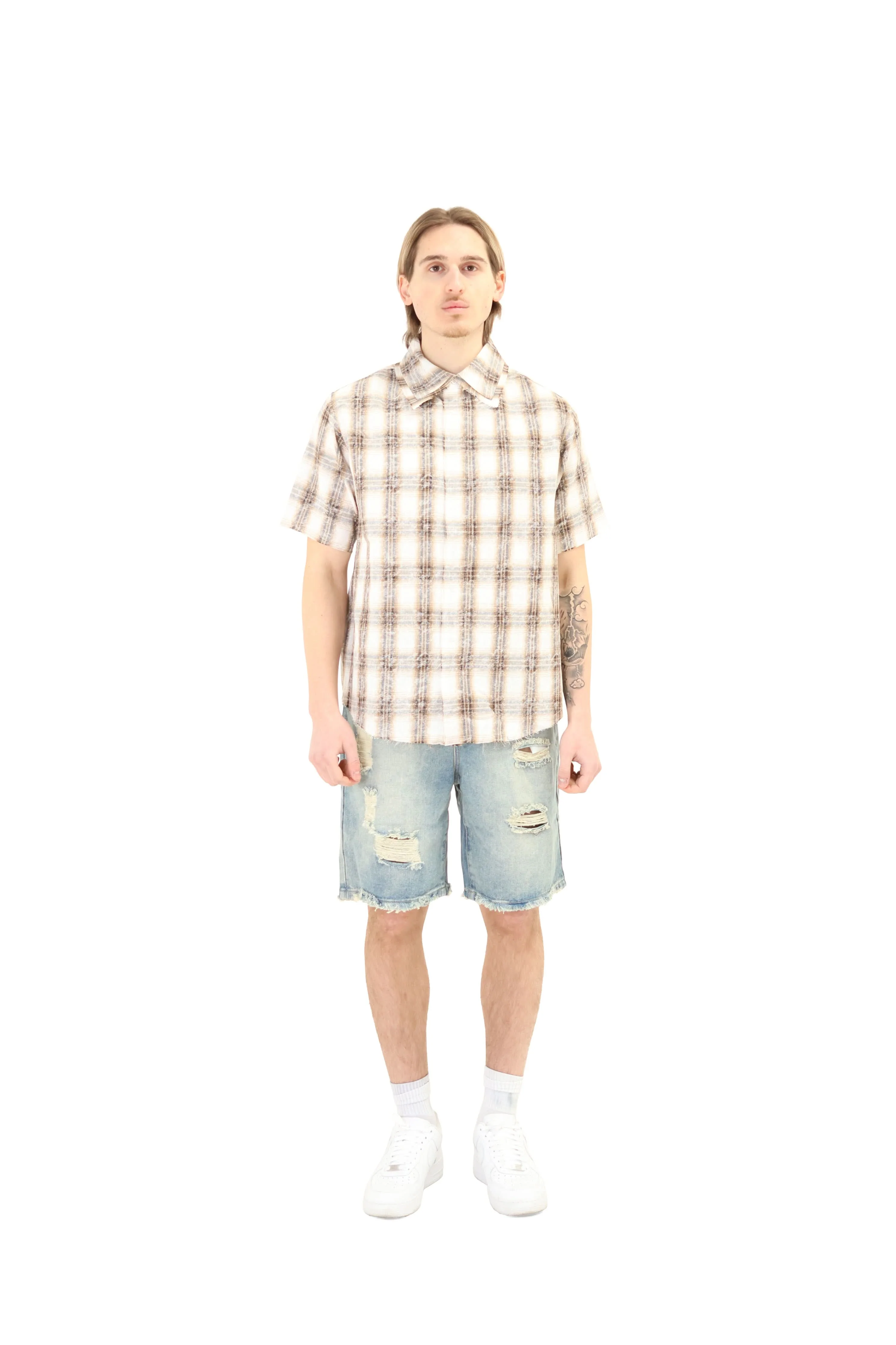 Short Sleeve Cropped Fit Checkered Shirt - Image 10