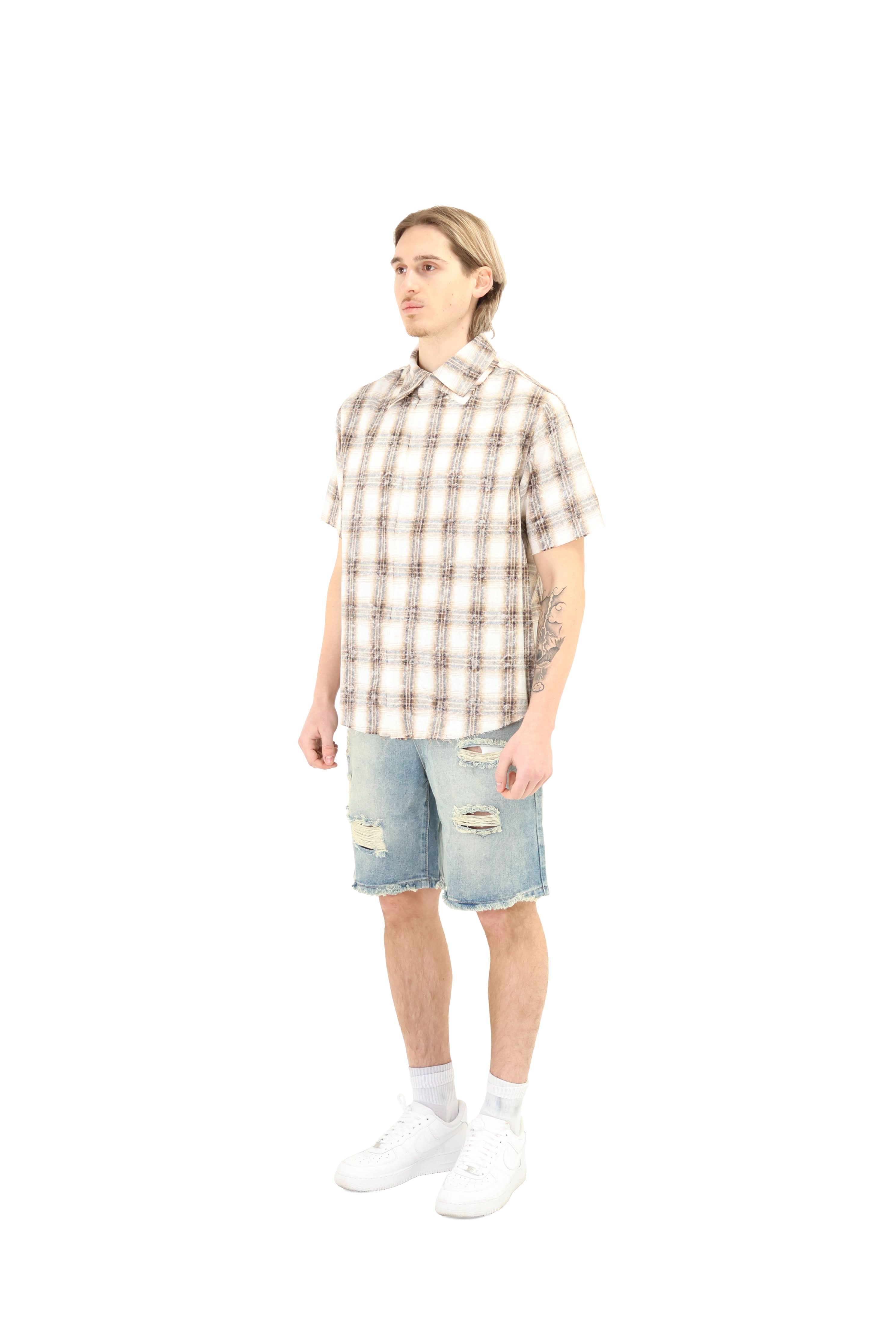 Short Sleeve Cropped Fit Checkered Shirt - Image 11