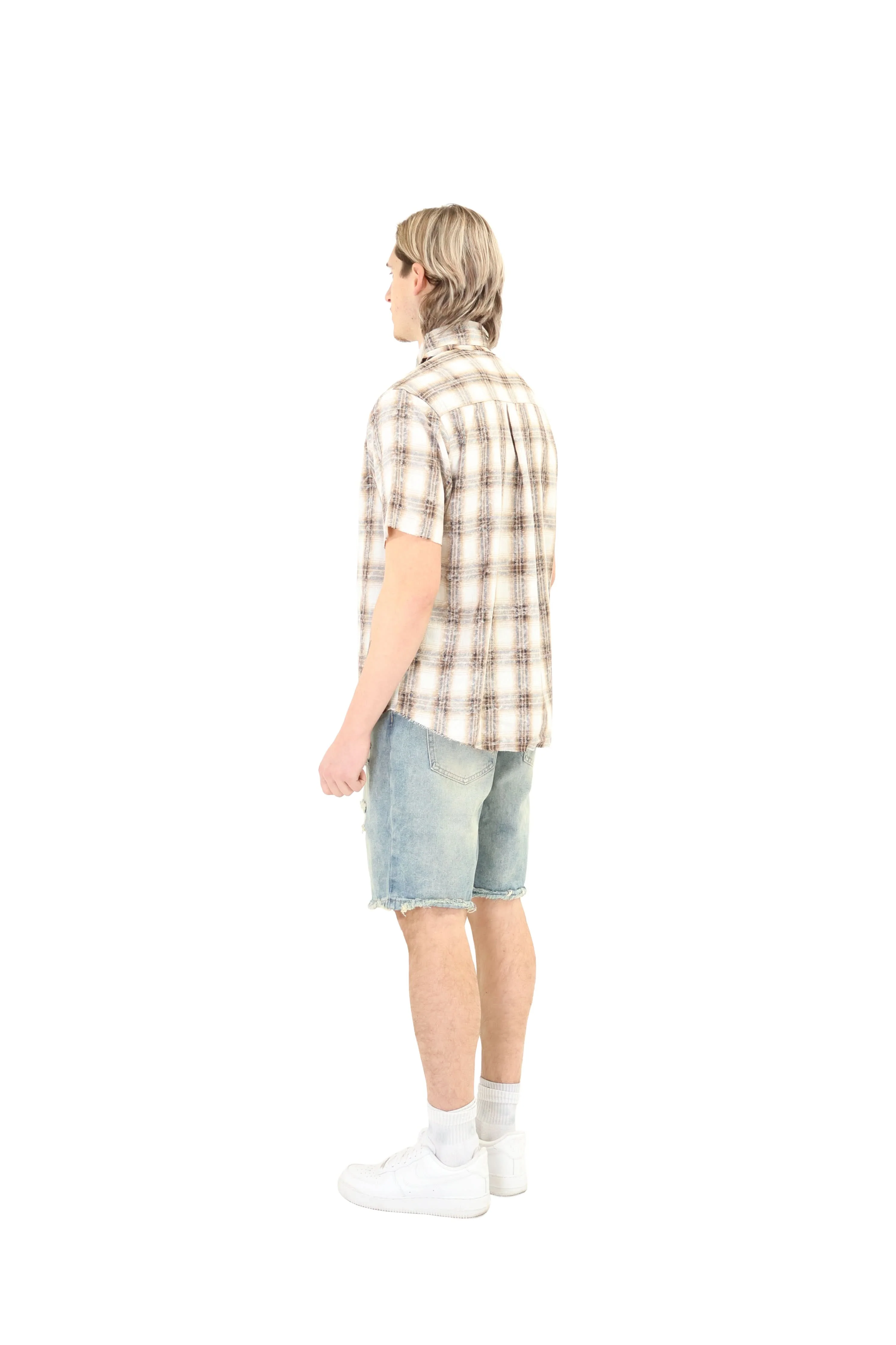 Short Sleeve Cropped Fit Checkered Shirt - Image 13