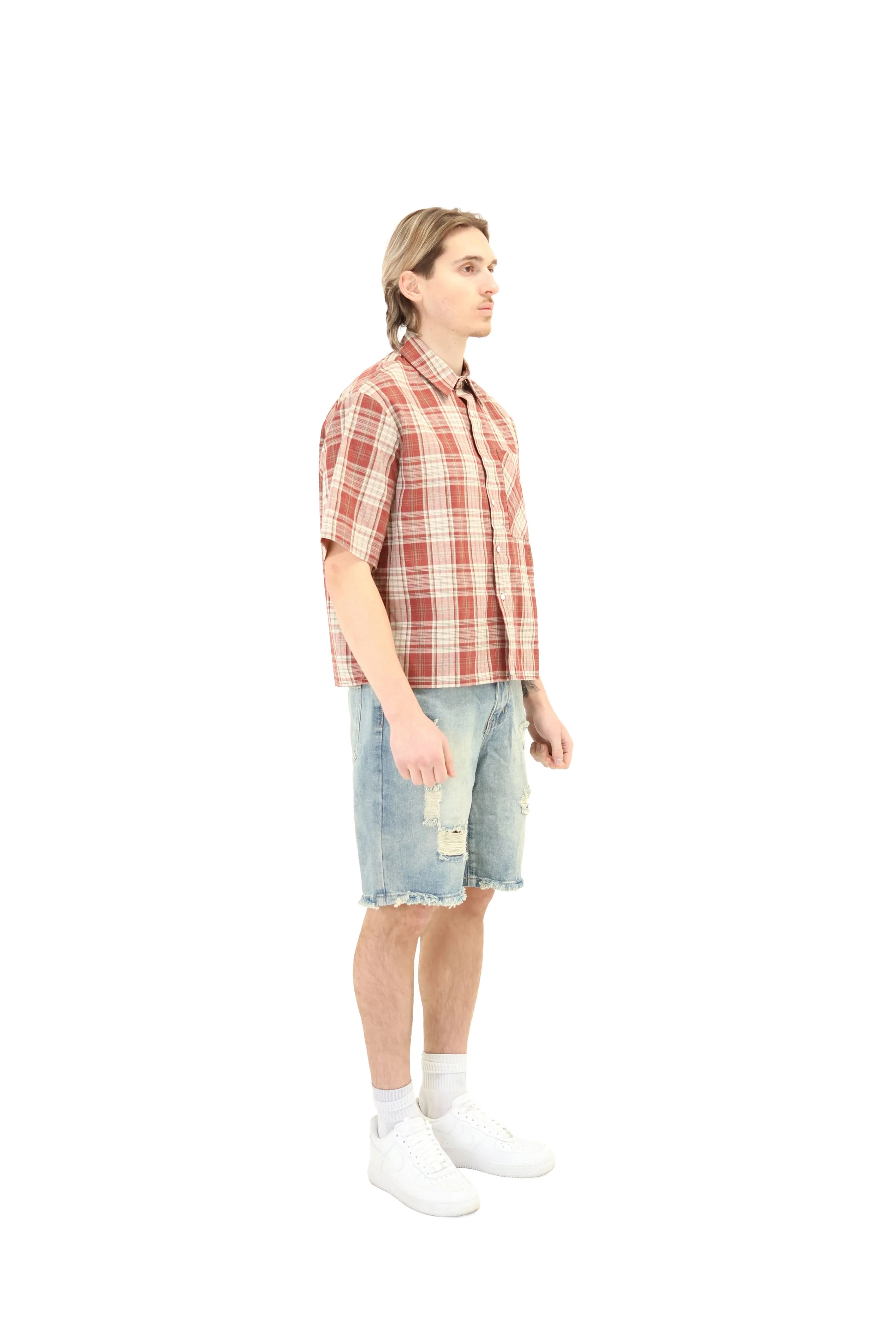 Short Sleeve Cropped Fit Checkered Shirt - Image 17