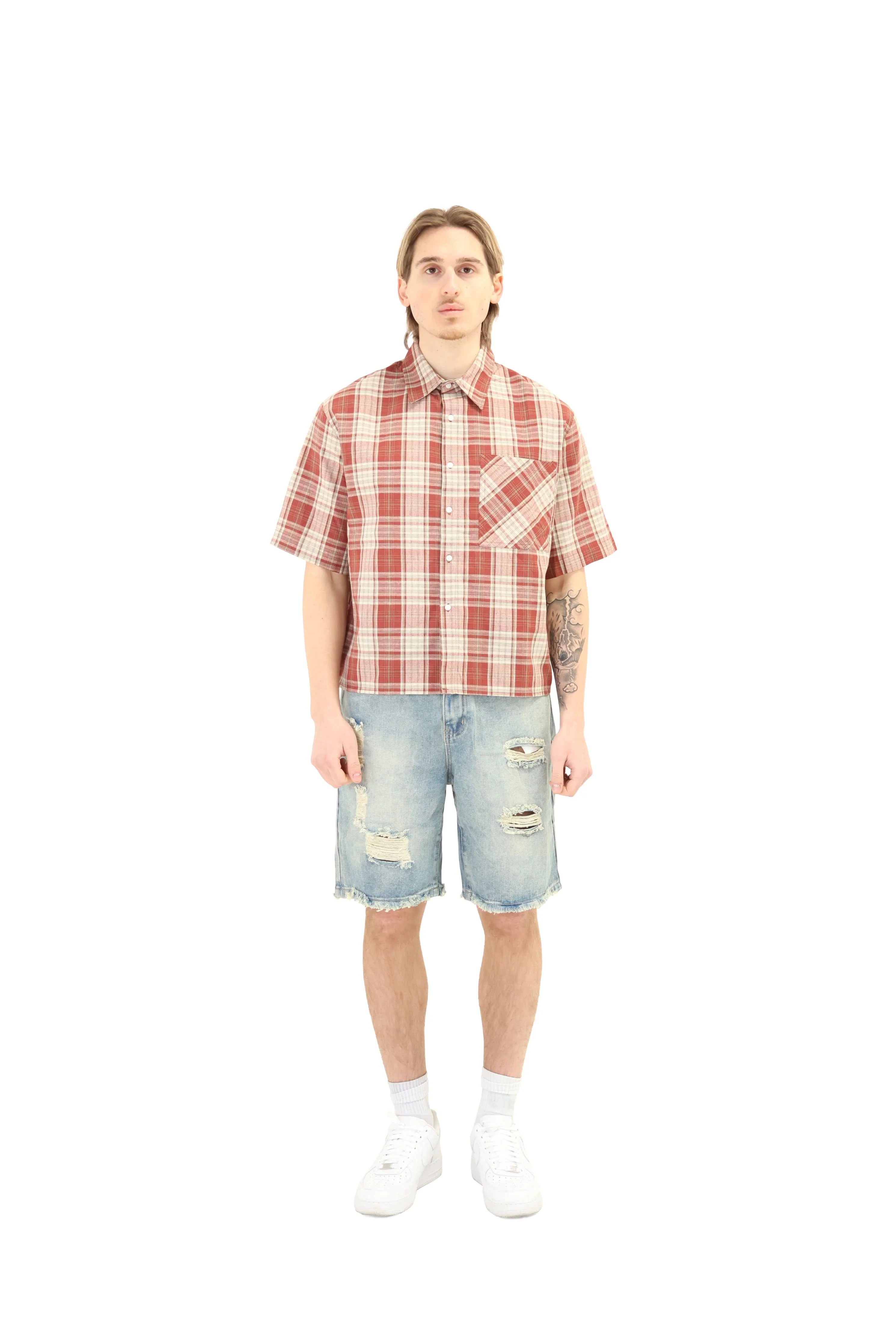 Short Sleeve Cropped Fit Checkered Shirt - Image 18