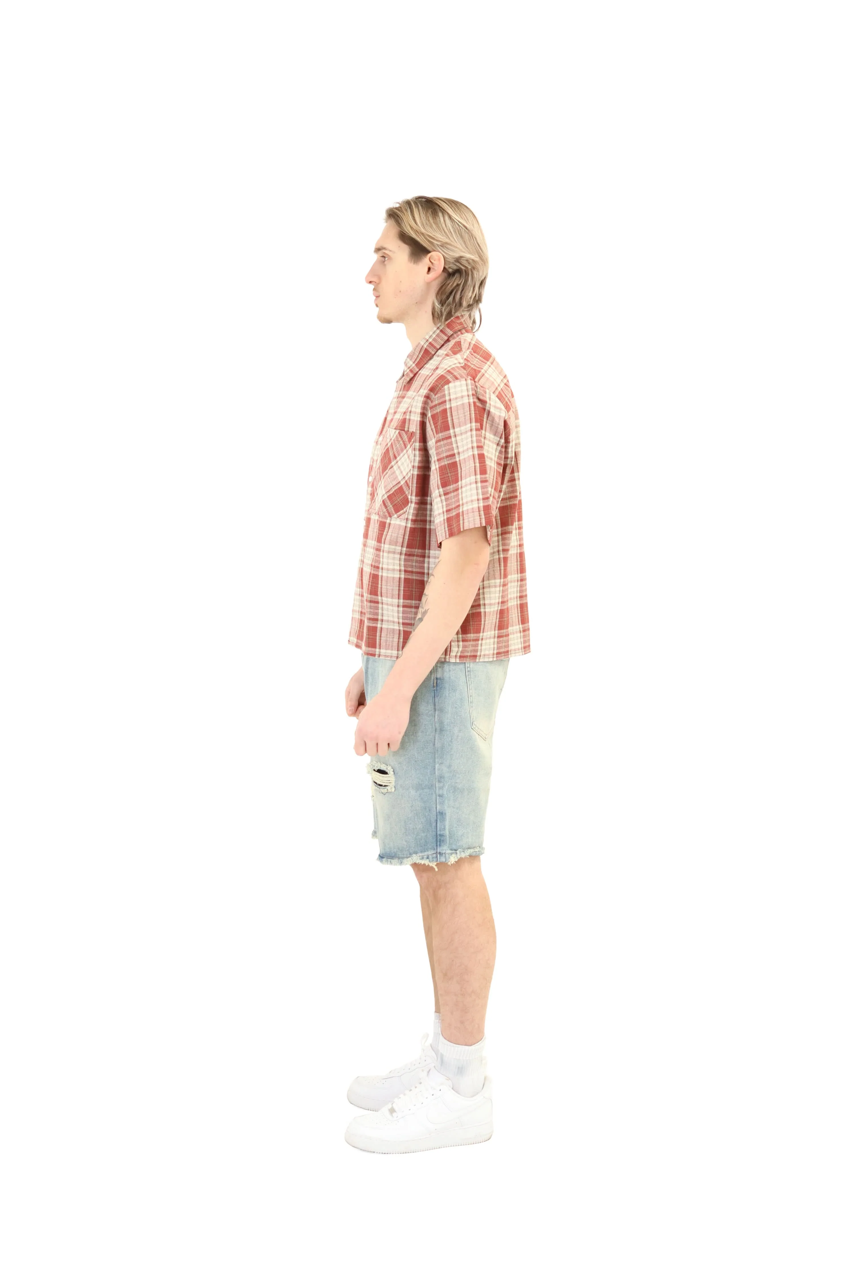 Short Sleeve Cropped Fit Checkered Shirt - Image 20
