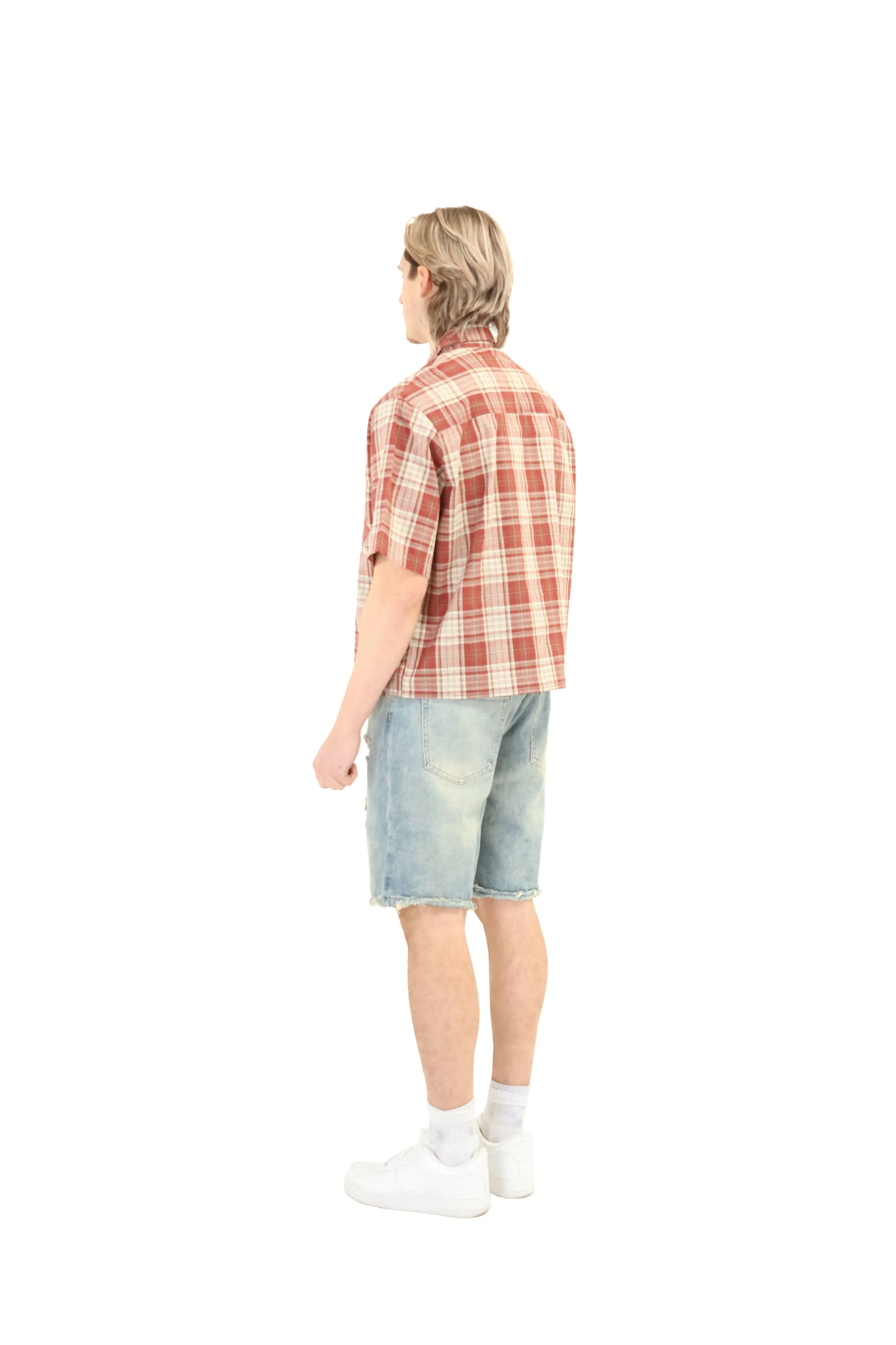Short Sleeve Cropped Fit Checkered Shirt - Image 21