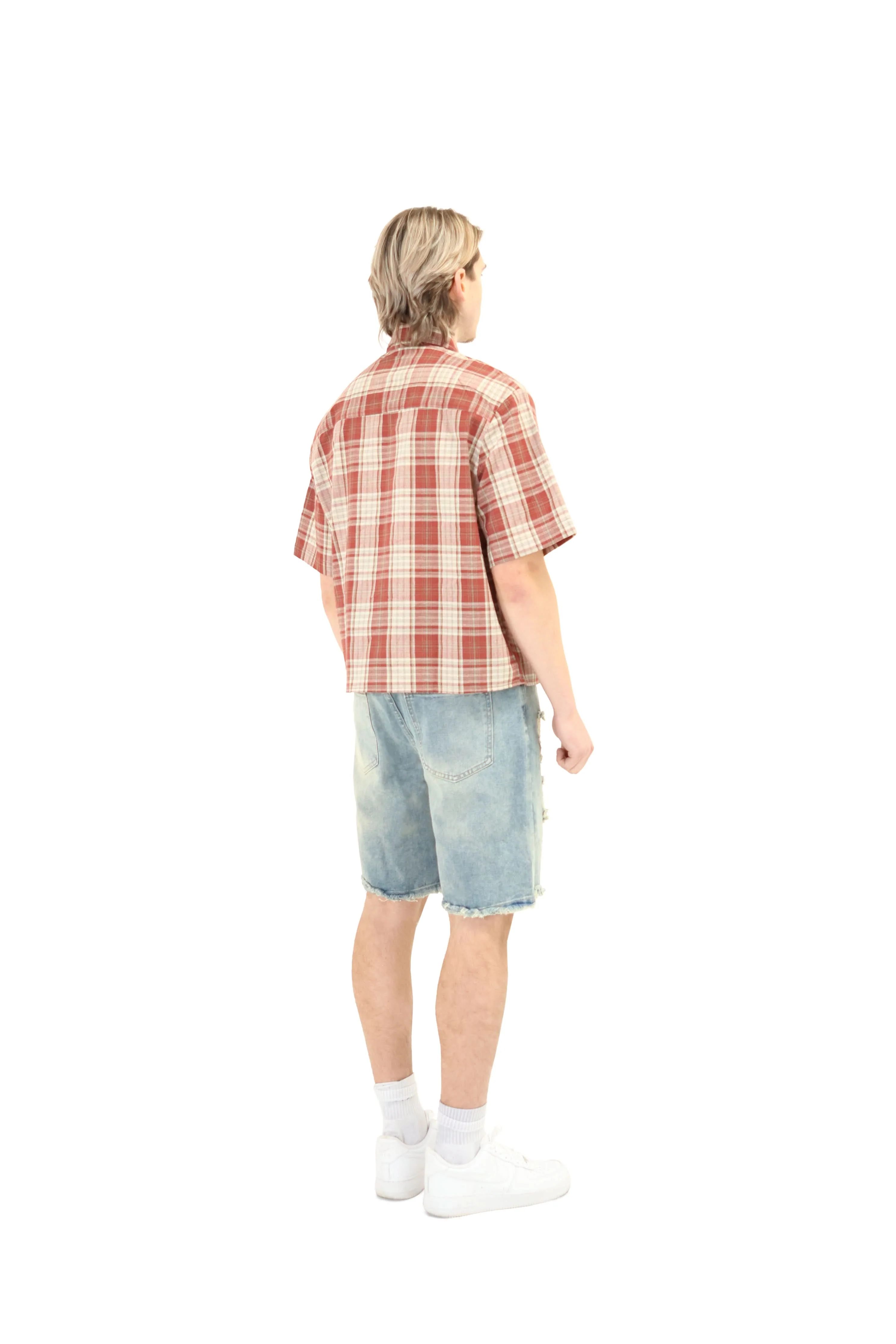 Short Sleeve Cropped Fit Checkered Shirt - Image 23