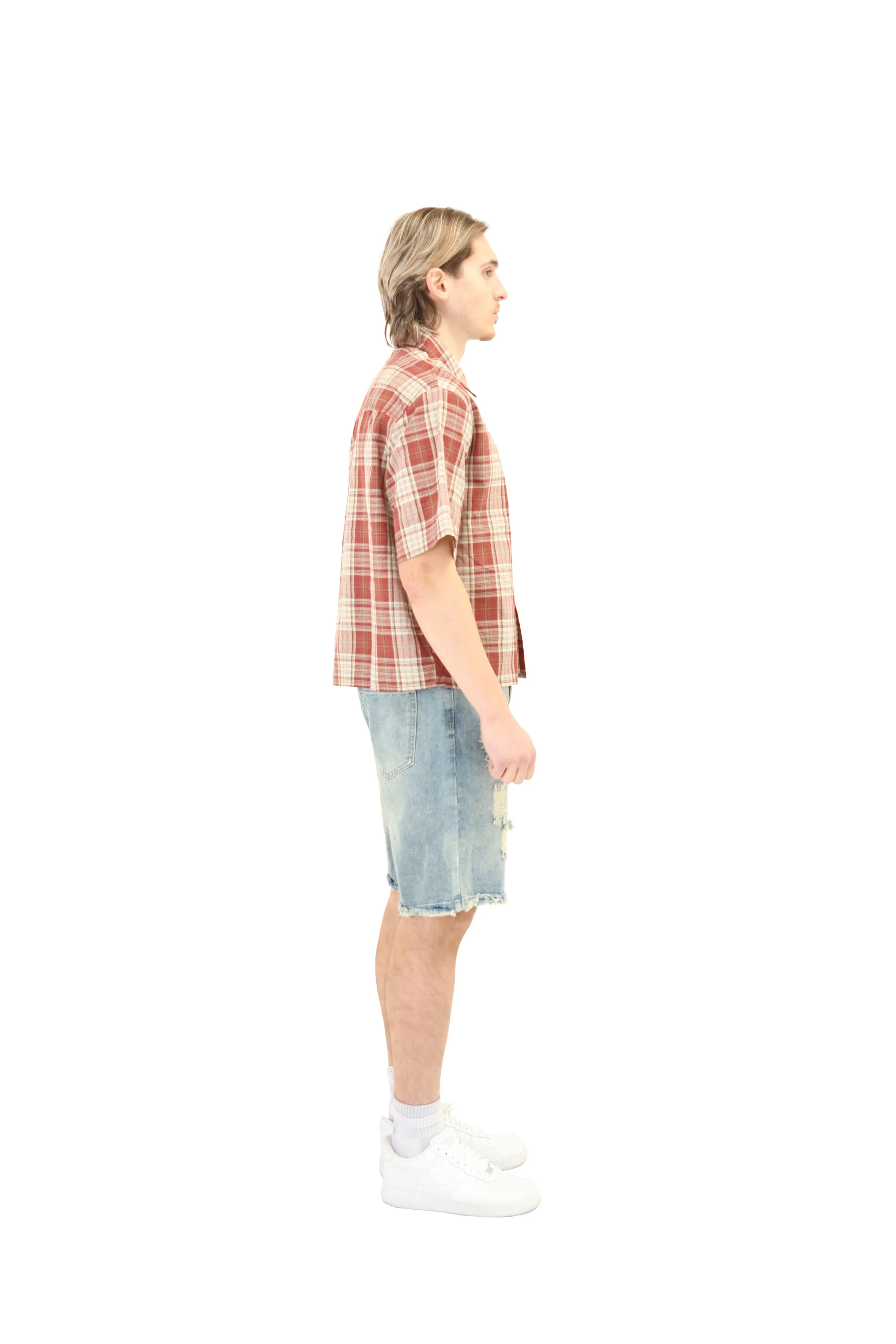 Short Sleeve Cropped Fit Checkered Shirt - Image 24
