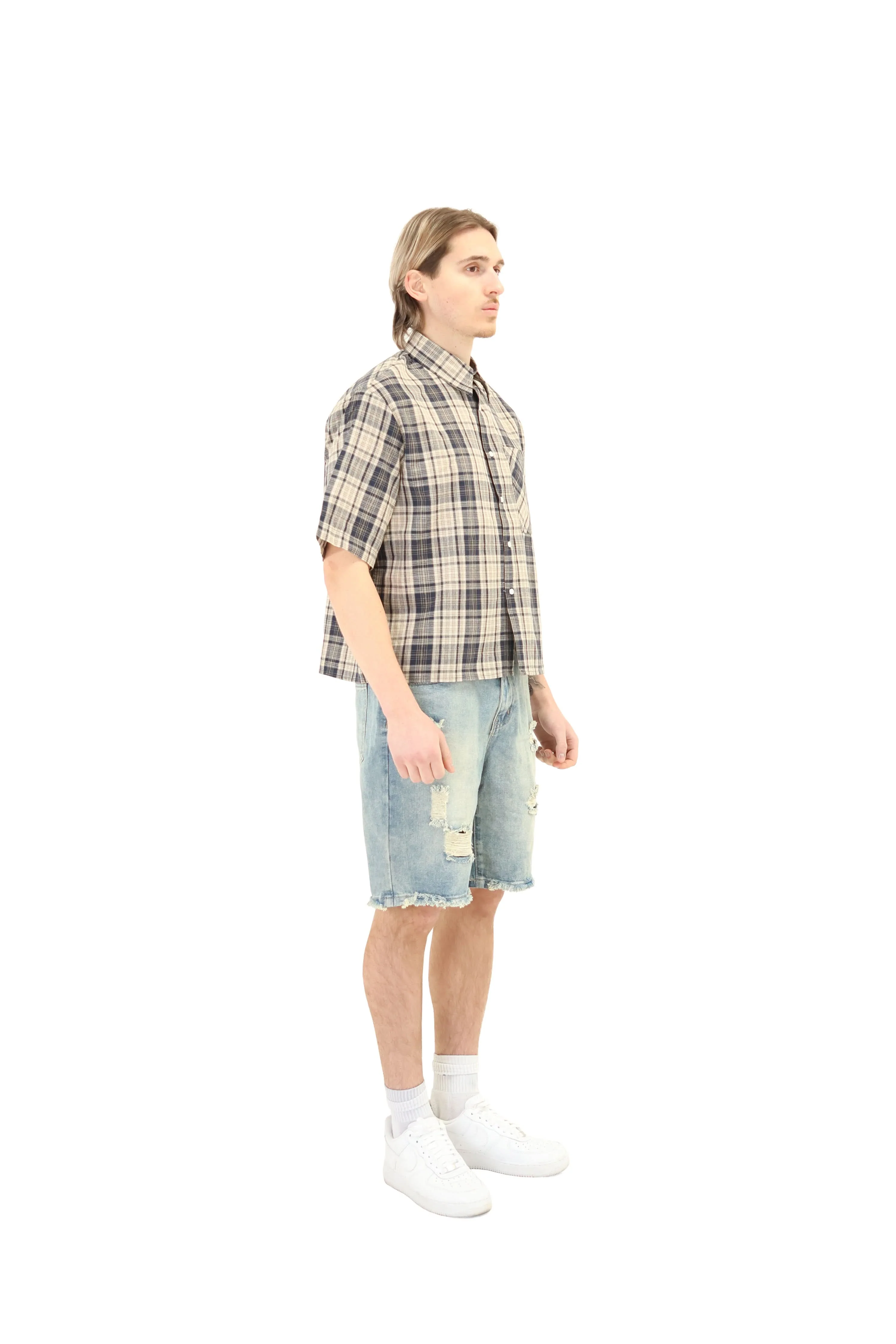 Short Sleeve Cropped Fit Checkered Shirt - Image 25