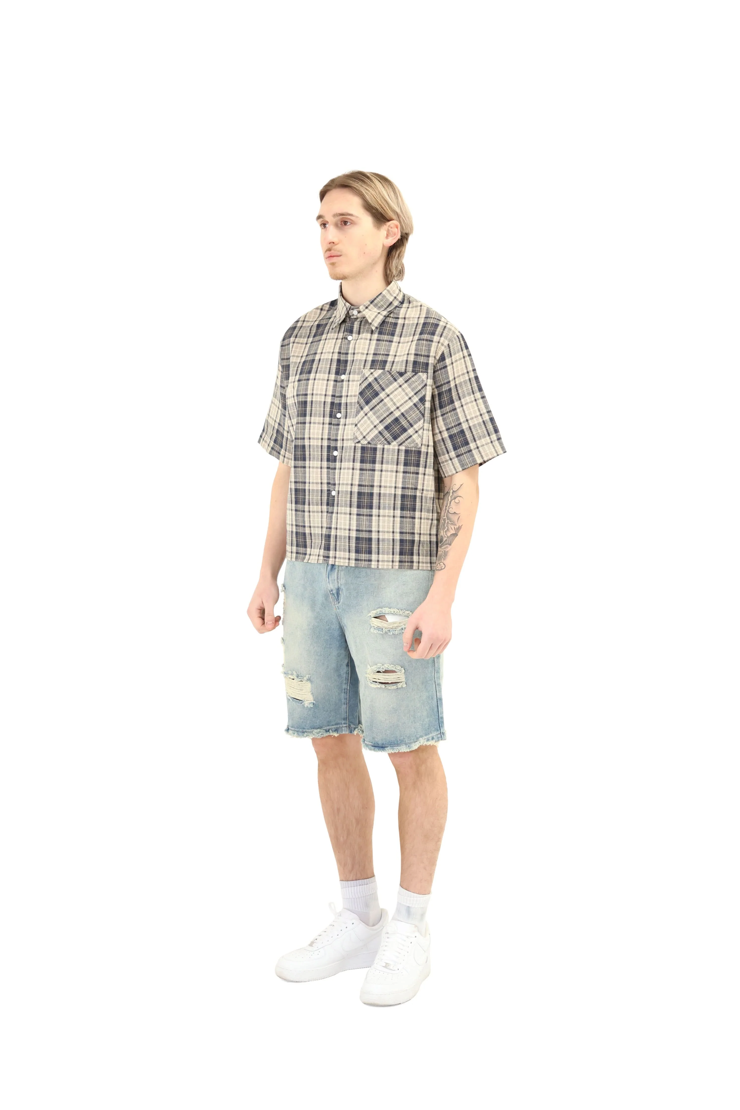 Short Sleeve Cropped Fit Checkered Shirt - Image 27