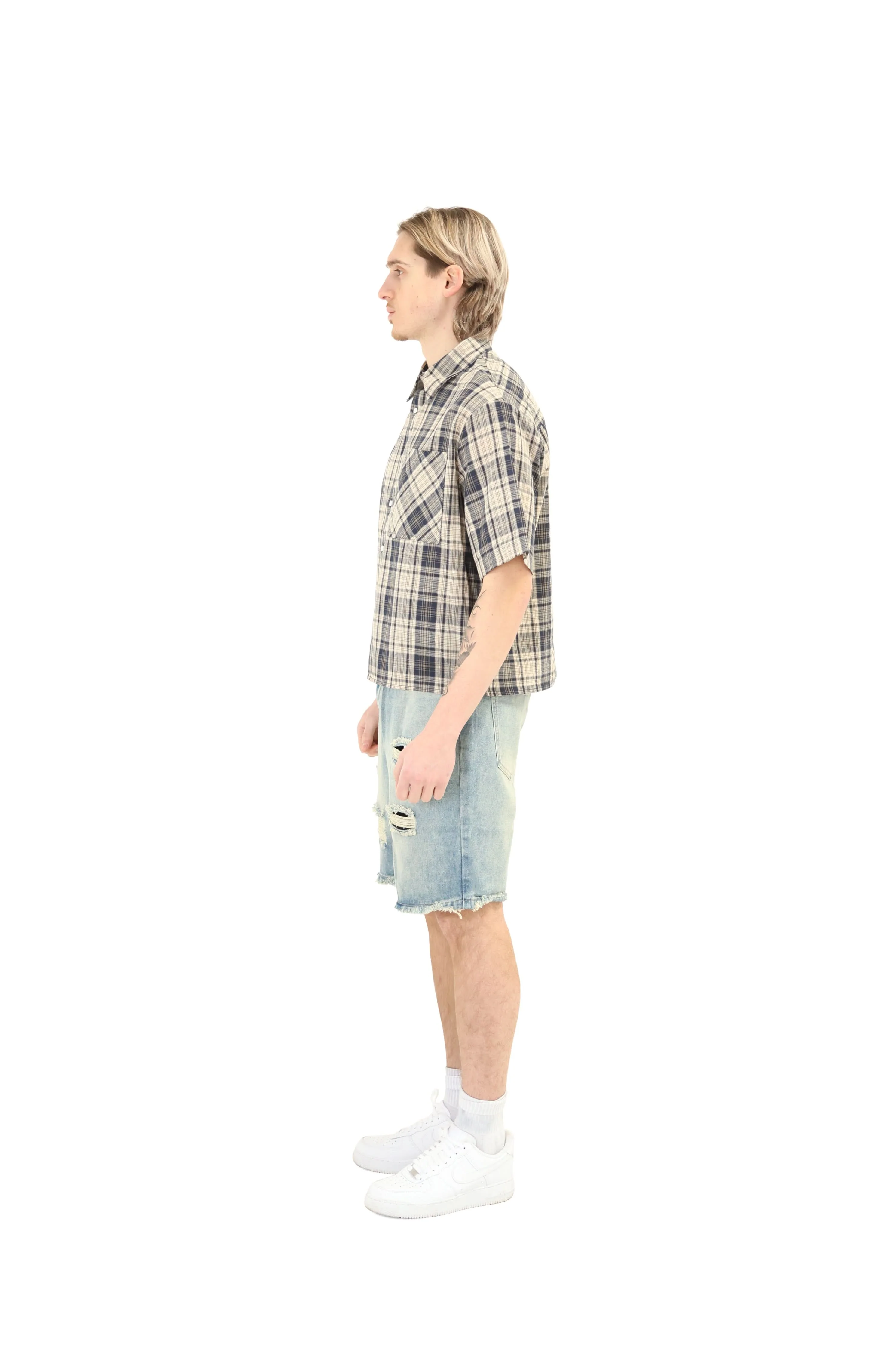 Short Sleeve Cropped Fit Checkered Shirt - Image 28