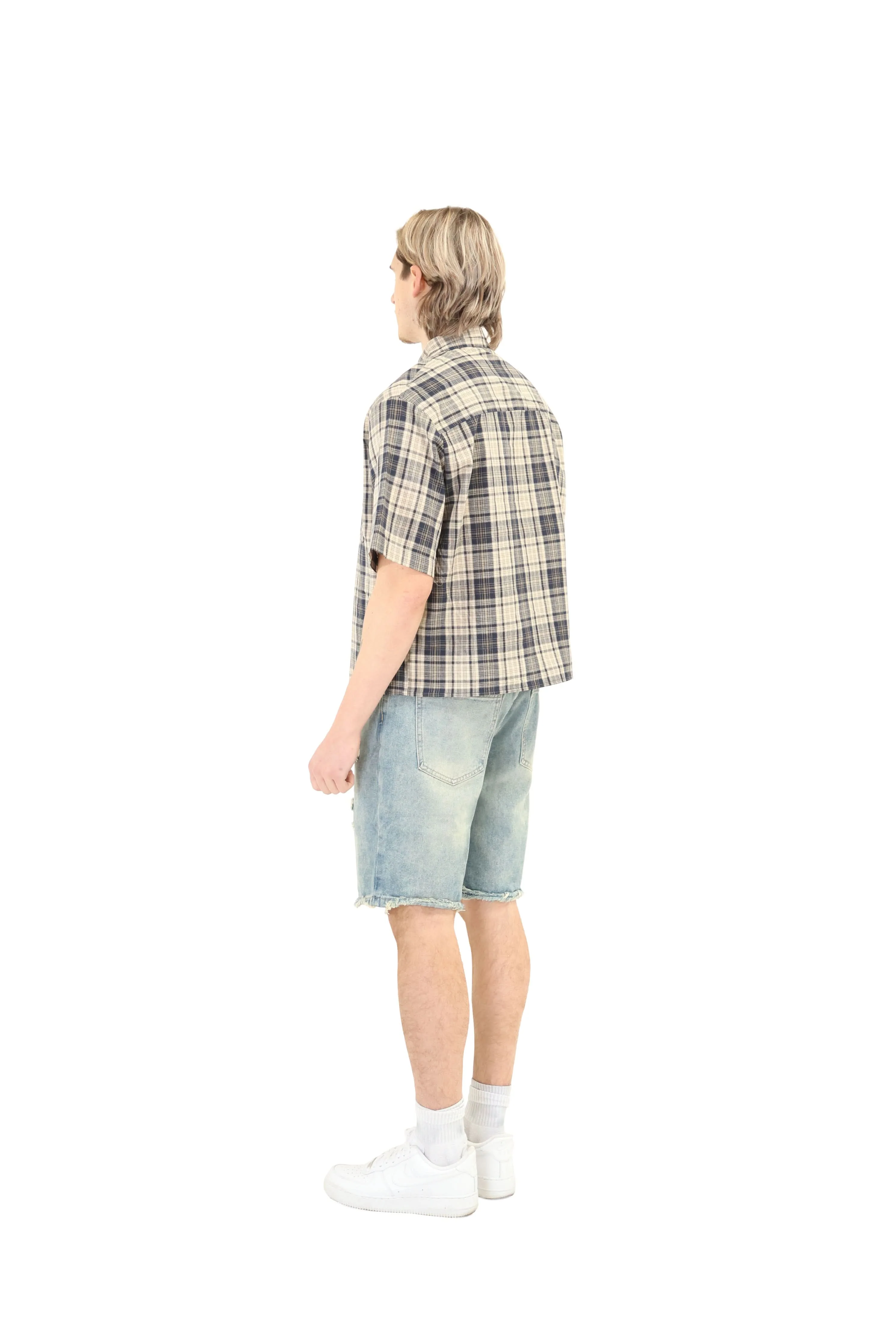 Short Sleeve Cropped Fit Checkered Shirt - Image 29