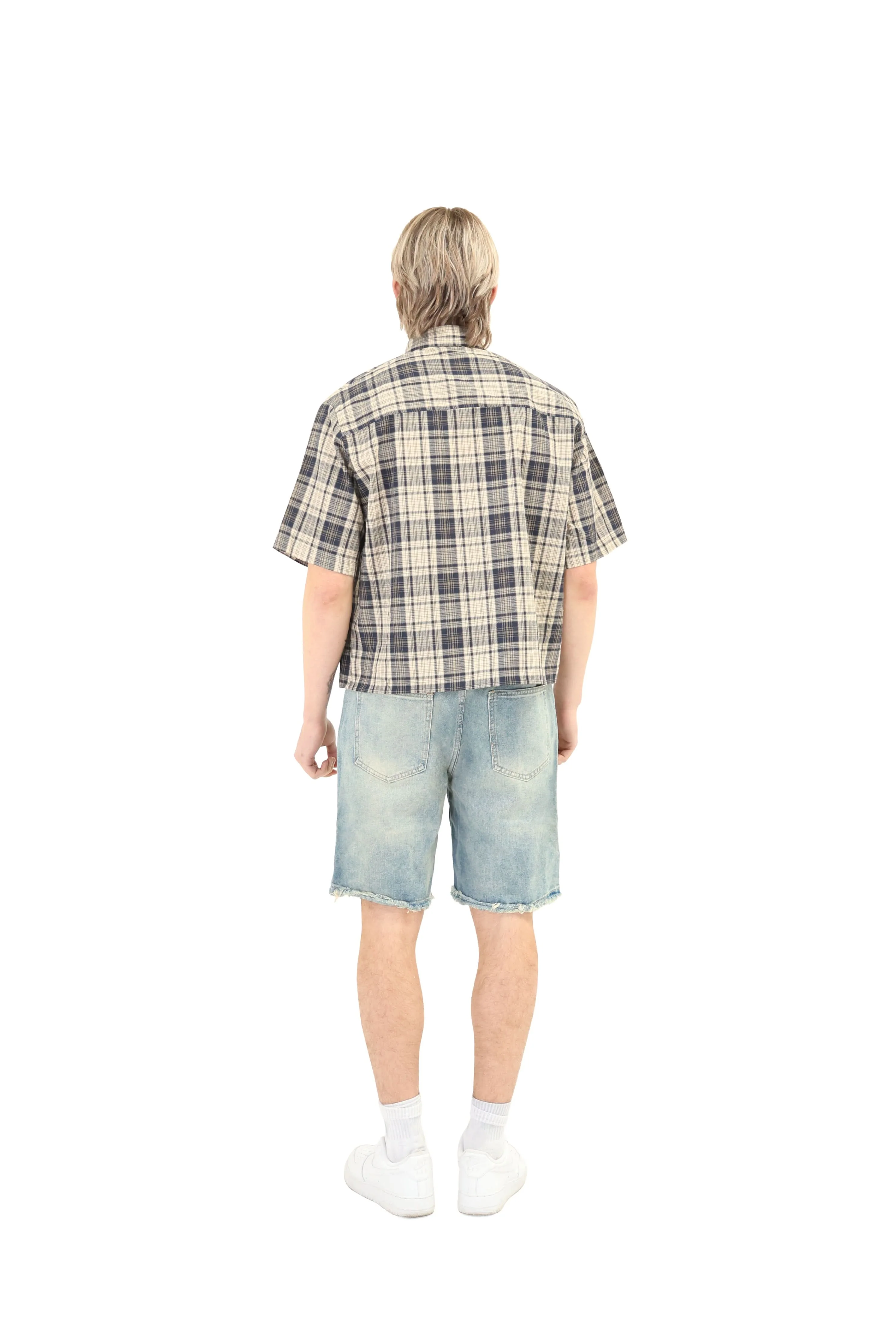 Short Sleeve Cropped Fit Checkered Shirt - Image 30