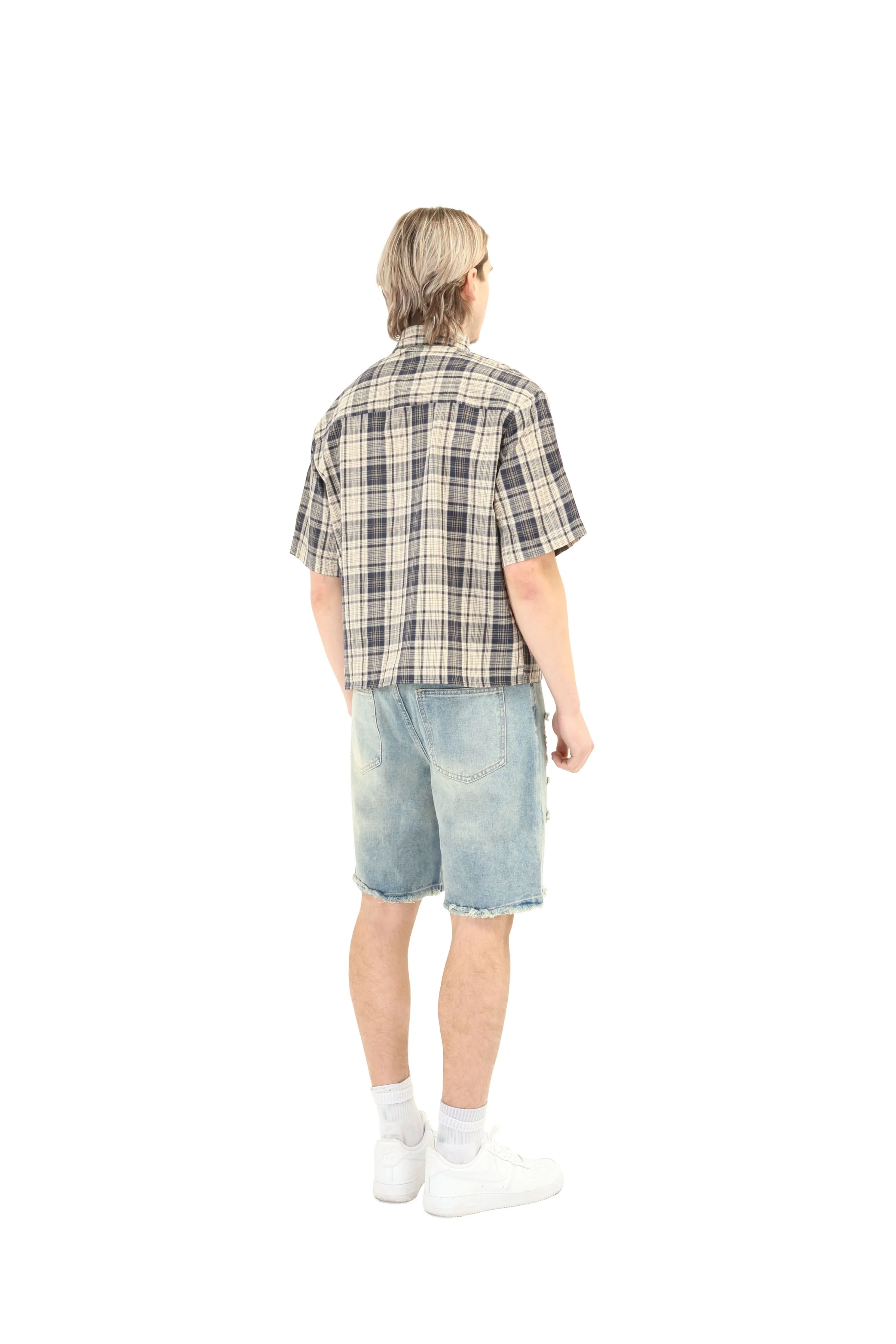 Short Sleeve Cropped Fit Checkered Shirt - Image 31