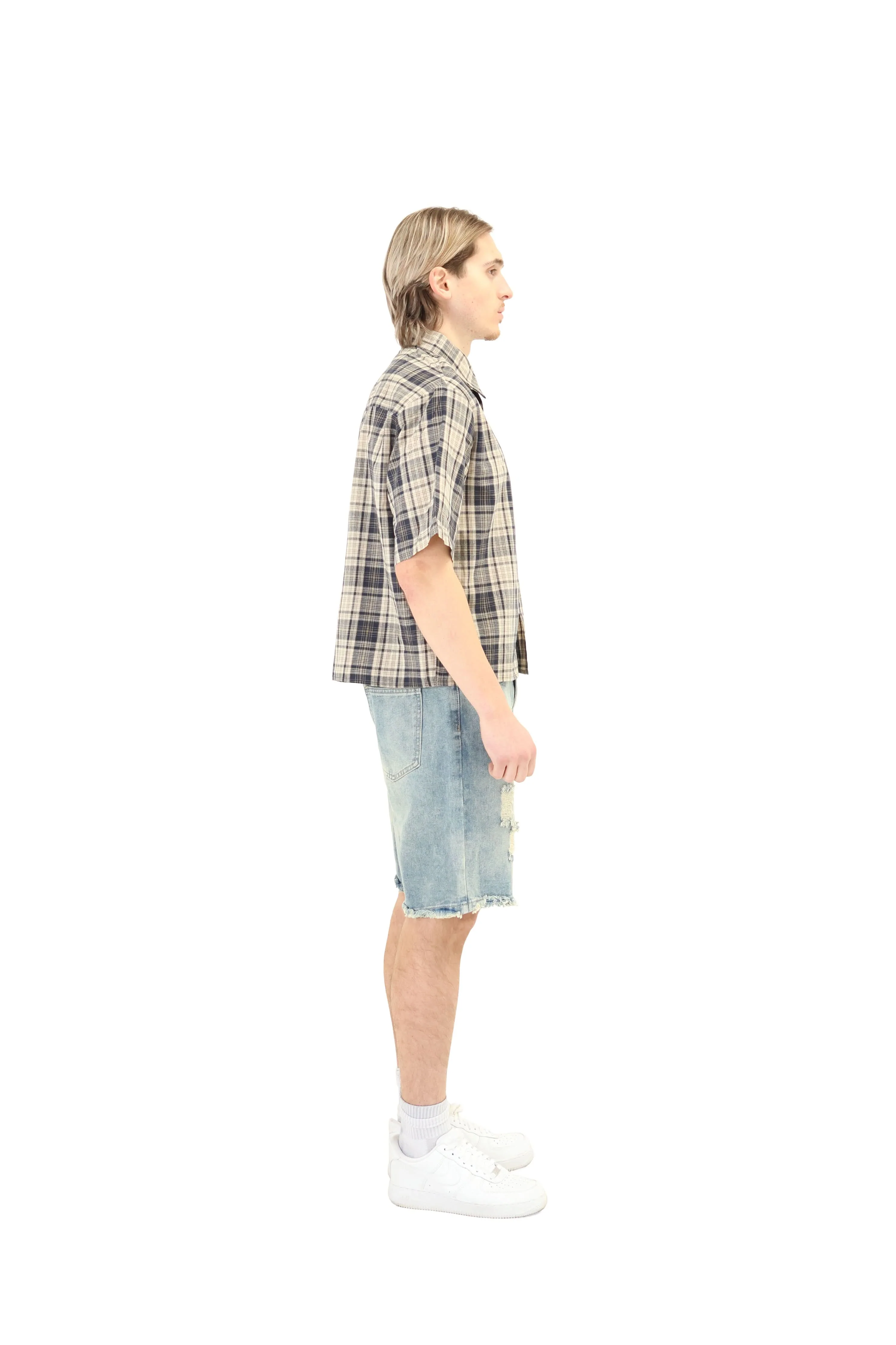 Short Sleeve Cropped Fit Checkered Shirt - Image 32
