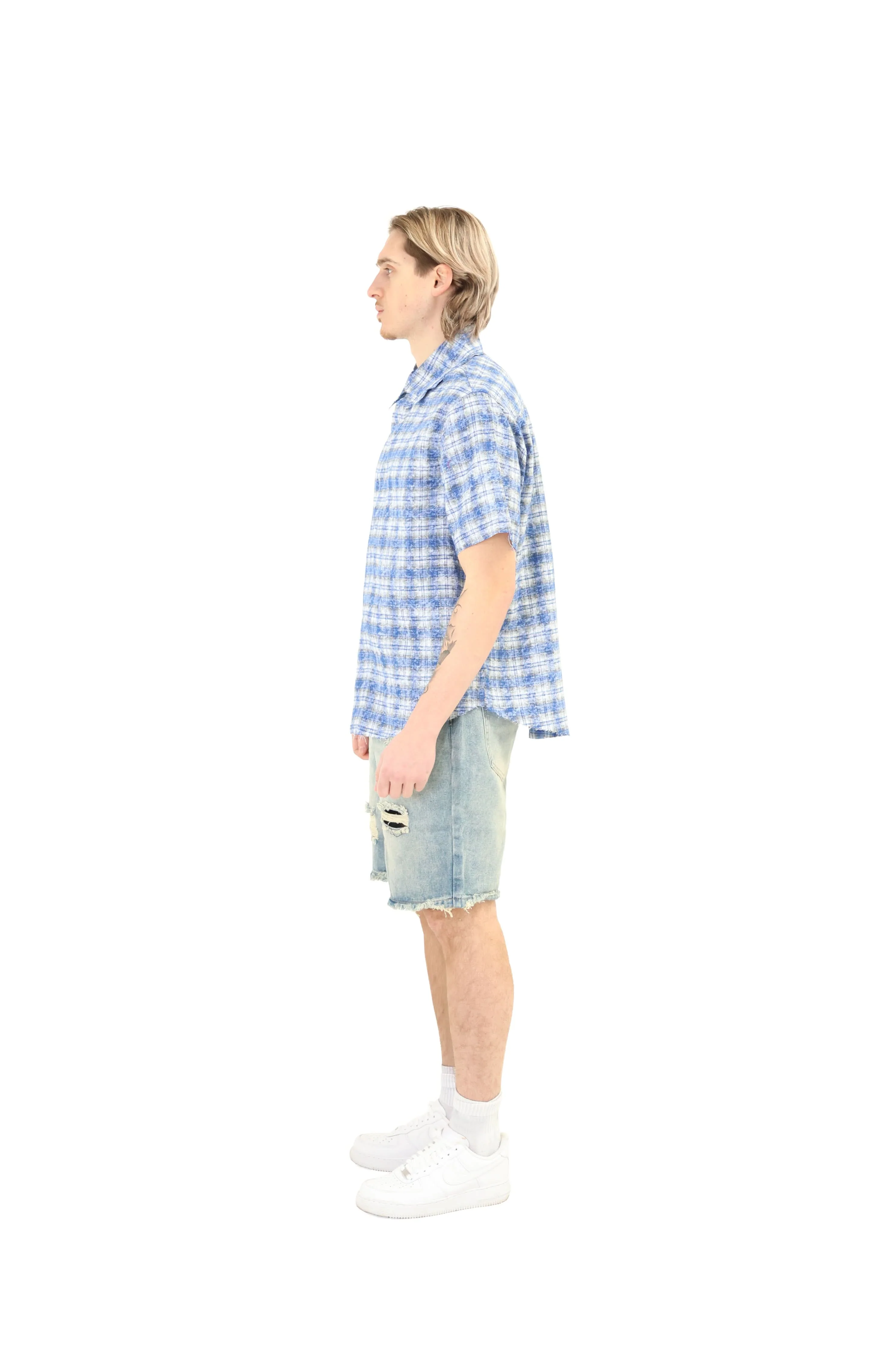 Short Sleeve Cropped Fit Checkered Shirt - Image 4