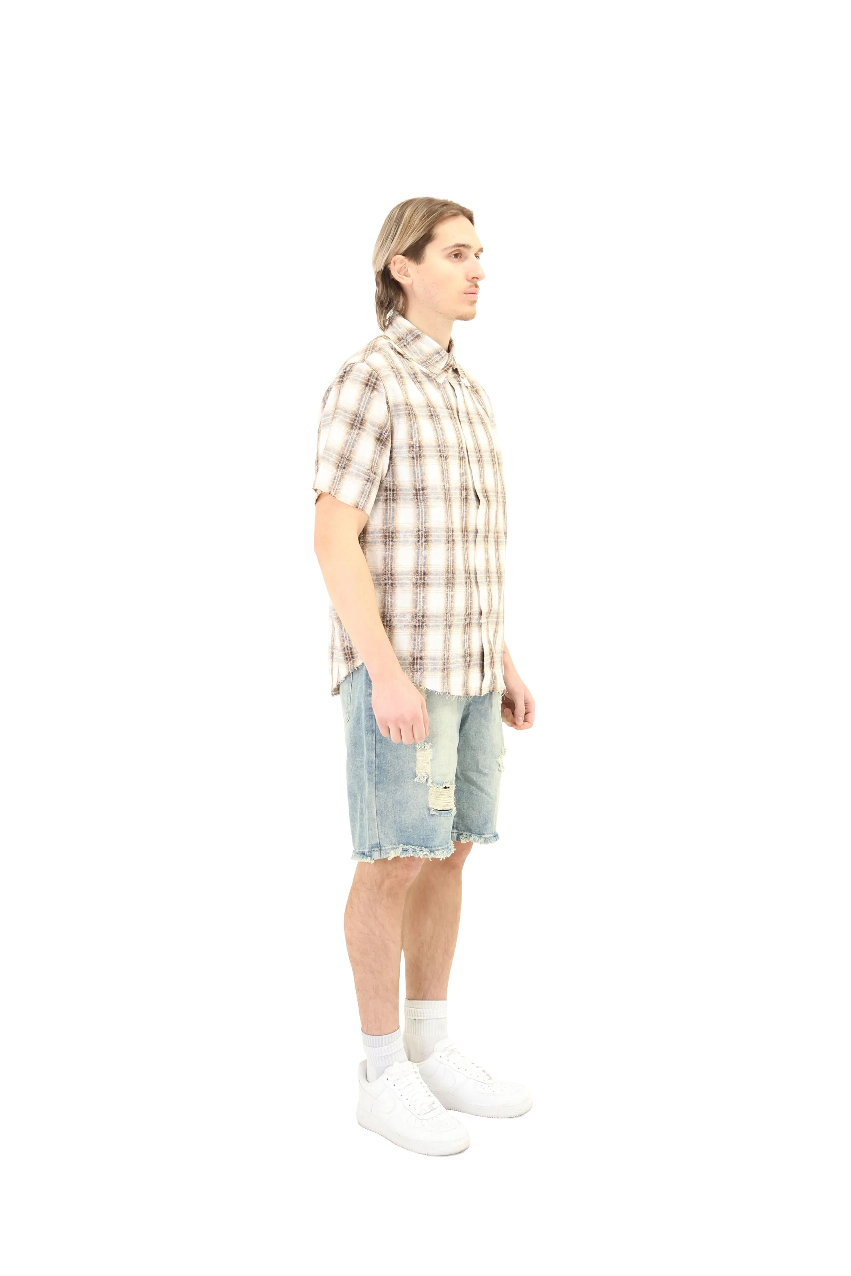 Short Sleeve Cropped Fit Checkered Shirt - Image 9