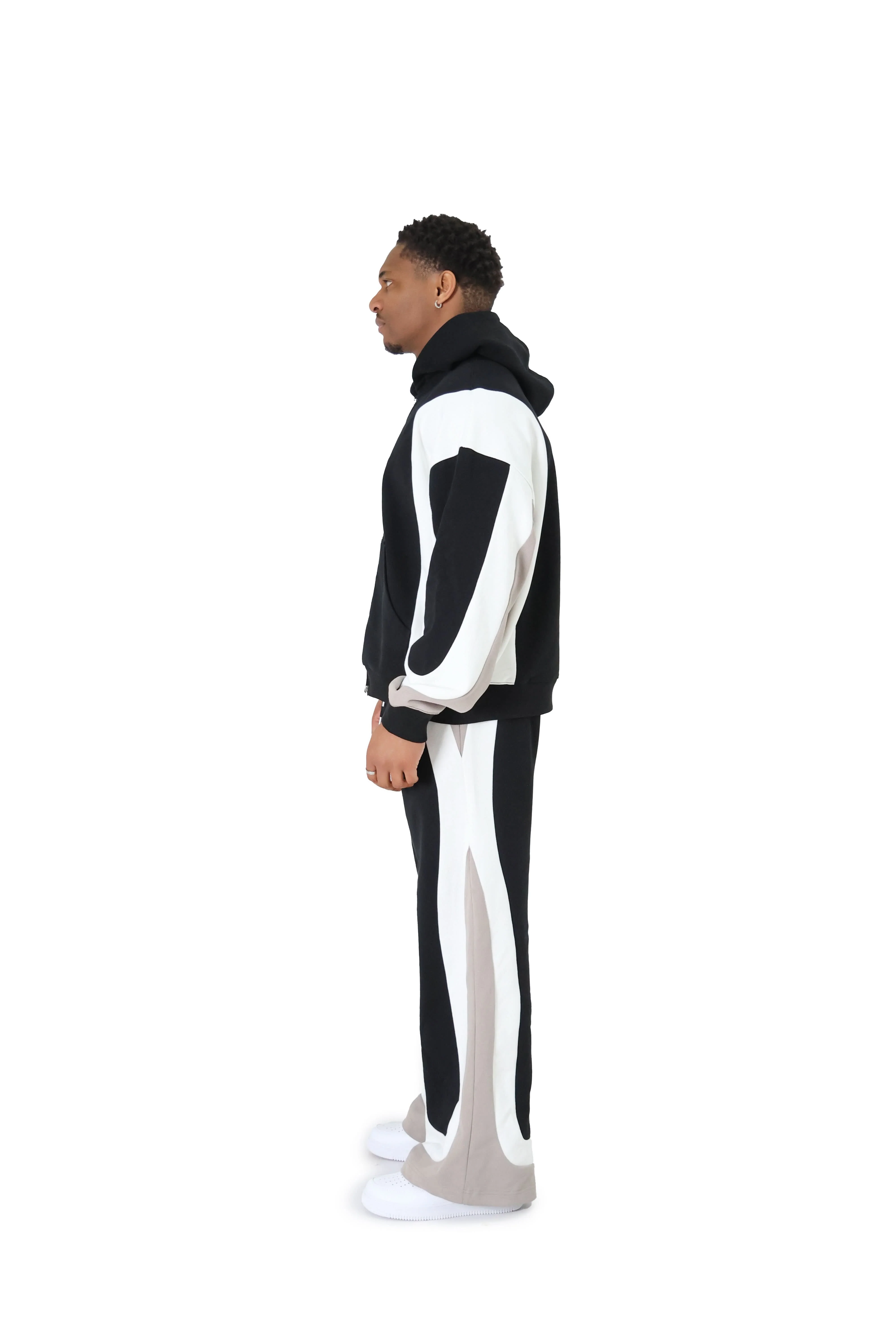 Multi Panel Pattern Oversized Zip Up Hoodies - Image 4