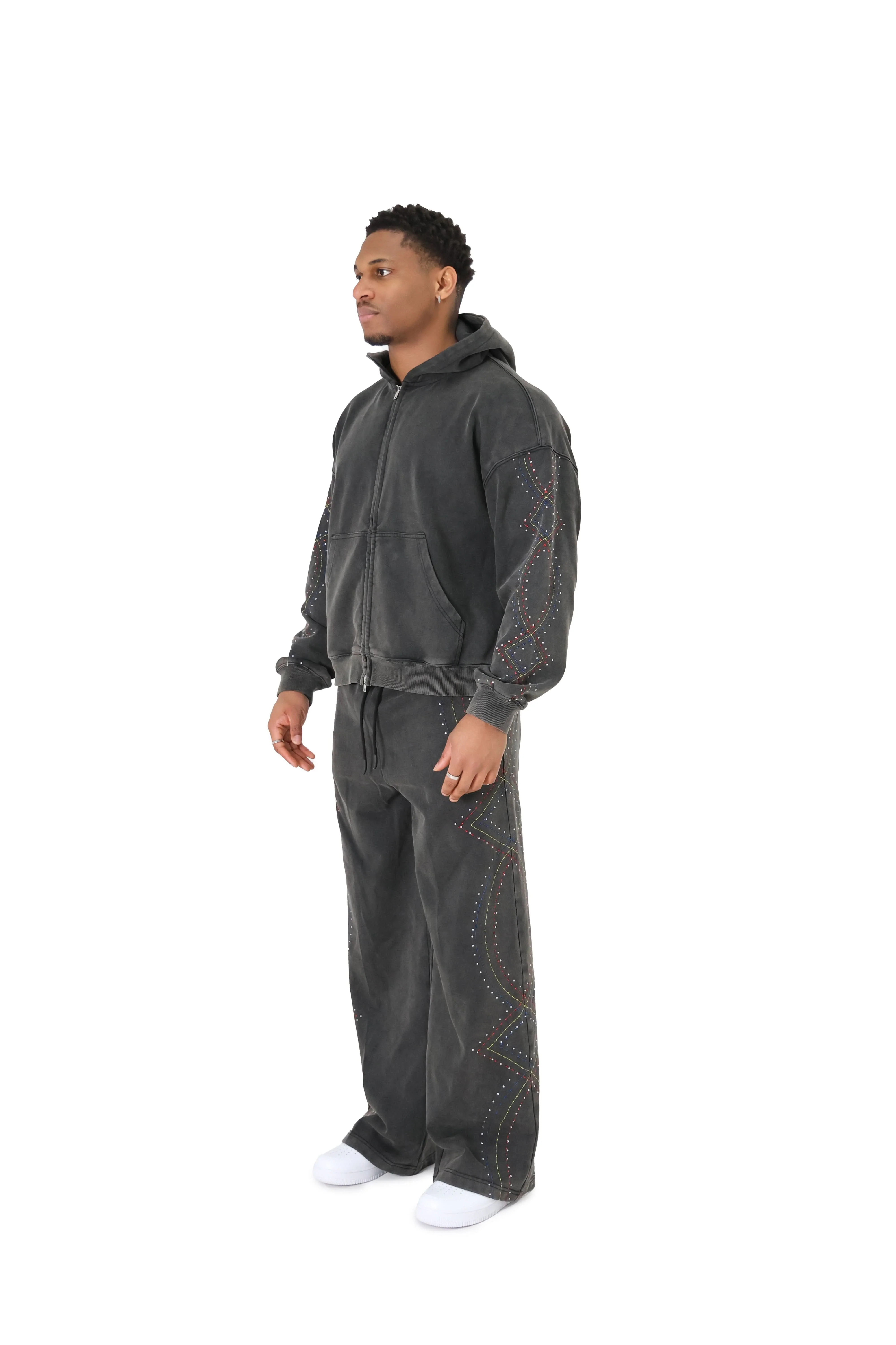 Stonewash Oversized Cropped Rhinestone Hoodies - Image 3